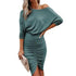 Solid color sexy sloping shoulder slim pleated hip dress